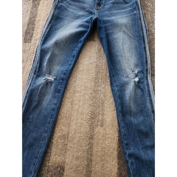 MISS ME Medium Wash Distressed Jeans w/Side Stripe Inlay  Sz 26" x 27" x 9" Rise - Picture 2 of 9